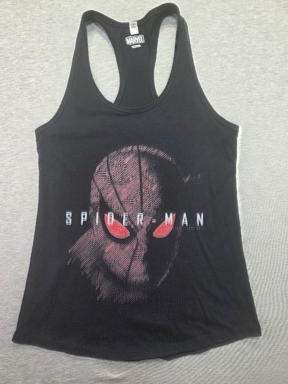 Marvel Spider-Man Digital Mask Graphic Racerback Tank Top Black Size L